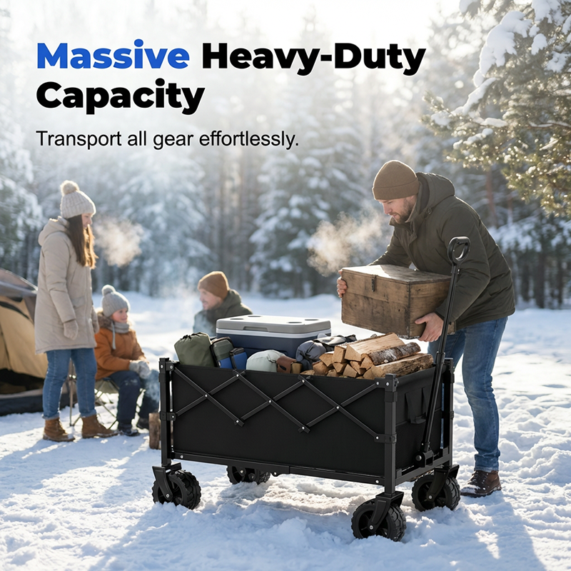 Heavy Duty Collapsible Wagon Cart All-Terrain Wheels, 130L Large Capacity, 1-Second Quick Fold