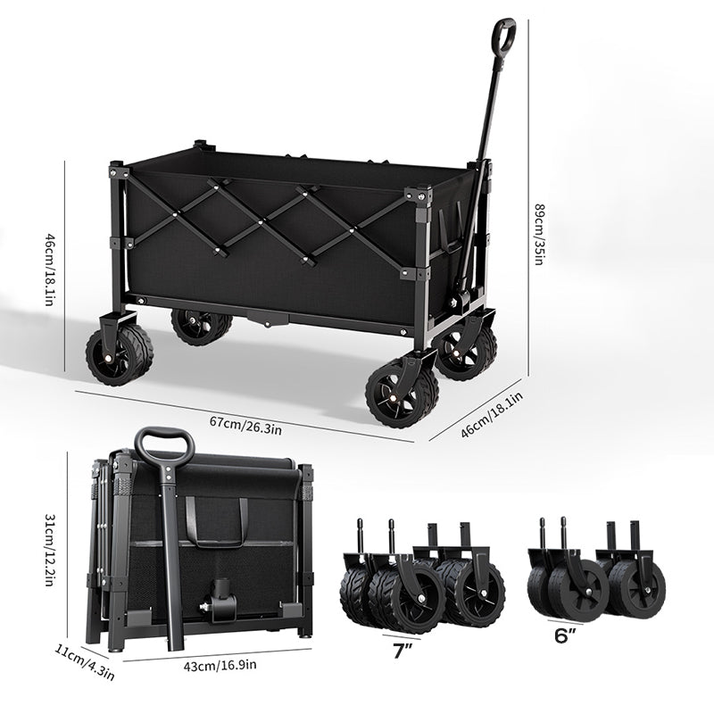 Heavy Duty Collapsible Wagon Cart All-Terrain Wheels, 130L Large Capacity, 1-Second Quick Fold