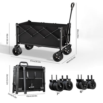 Heavy Duty Collapsible Wagon Cart All-Terrain Wheels, 130L Large Capacity, 1-Second Quick Fold