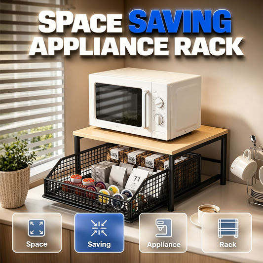 2-Tier Kitchen Microwave Stand with Slide-Out Drawer Heavy-Duty Countertop Shelf, Space-Saving & Easy Access