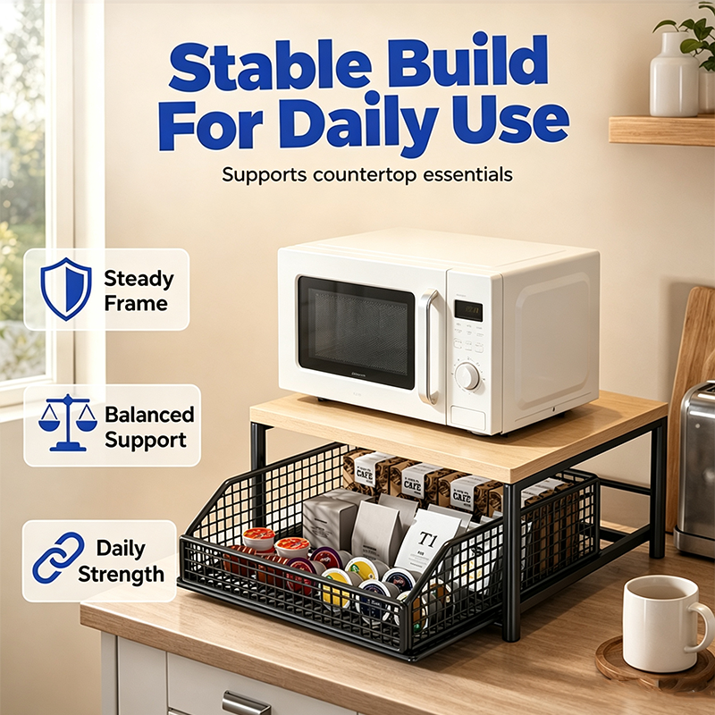 2-Tier Kitchen Microwave Stand with Slide-Out Drawer Heavy-Duty Countertop Shelf, Space-Saving & Easy Access