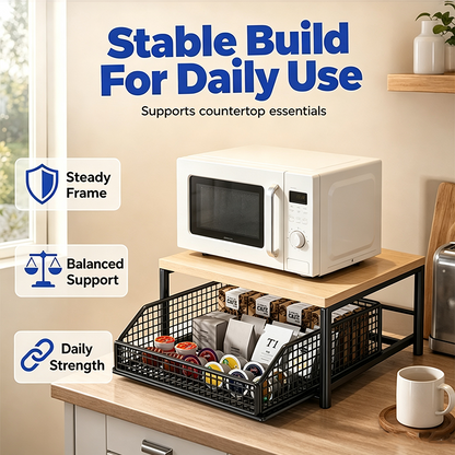 2-Tier Kitchen Microwave Stand with Slide-Out Drawer Heavy-Duty Countertop Shelf, Space-Saving & Easy Access