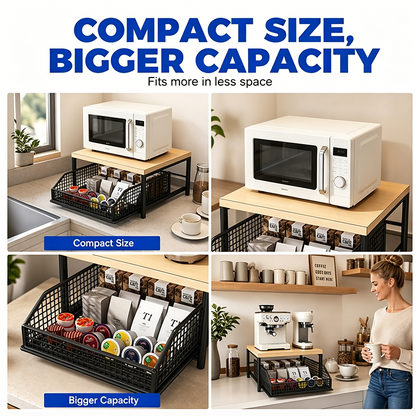 2-Tier Kitchen Microwave Stand with Slide-Out Drawer Heavy-Duty Countertop Shelf, Space-Saving & Easy Access