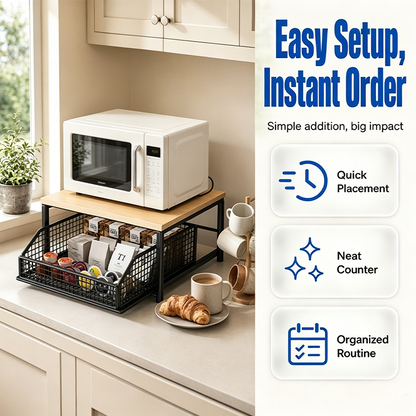 2-Tier Kitchen Microwave Stand with Slide-Out Drawer Heavy-Duty Countertop Shelf, Space-Saving & Easy Access