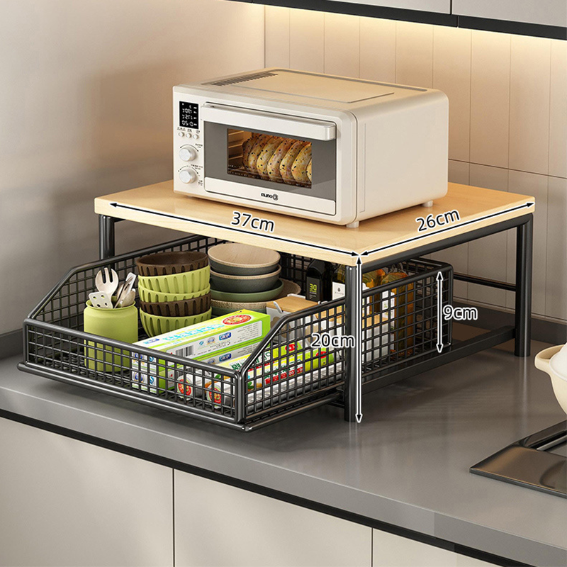 2-Tier Kitchen Microwave Stand with Slide-Out Drawer Heavy-Duty Countertop Shelf, Space-Saving & Easy Access