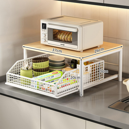 2-Tier Kitchen Microwave Stand with Slide-Out Drawer Heavy-Duty Countertop Shelf, Space-Saving & Easy Access