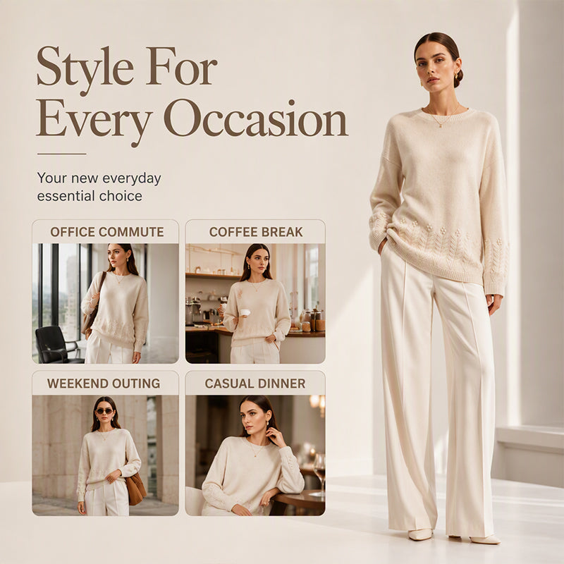 Women's Round-Neck Cable-Knit Loose-Fitting, Breathable Sweater