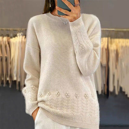 Women's Round-Neck Cable-Knit Loose-Fitting, Breathable Sweater