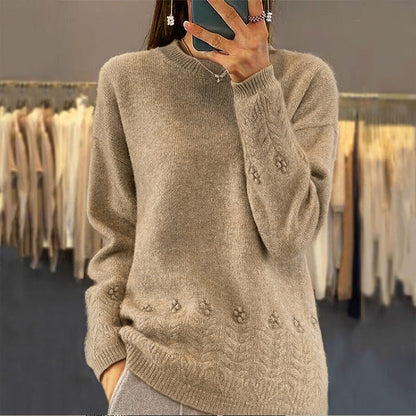 Women's Round-Neck Cable-Knit Loose-Fitting, Breathable Sweater