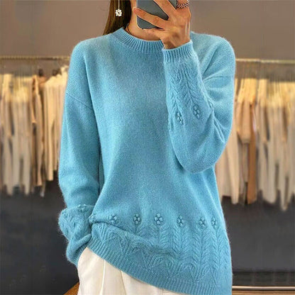 Women's Round-Neck Cable-Knit Loose-Fitting, Breathable Sweater