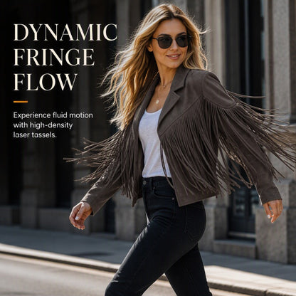 Women's Casual Long Sleeve Fringe Jacket