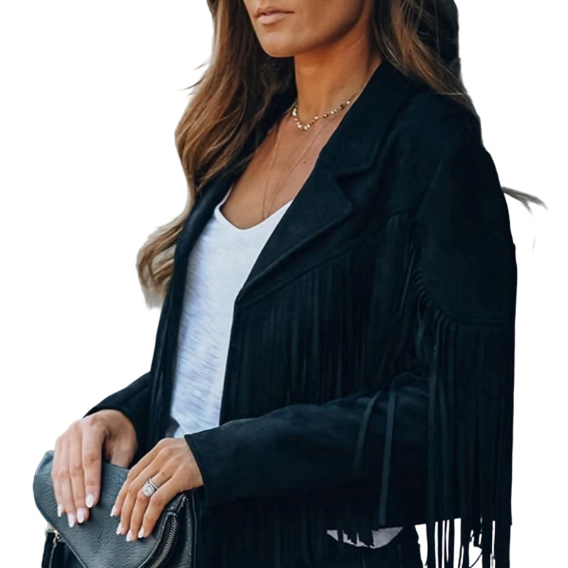 Women's Casual Long Sleeve Fringe Jacket