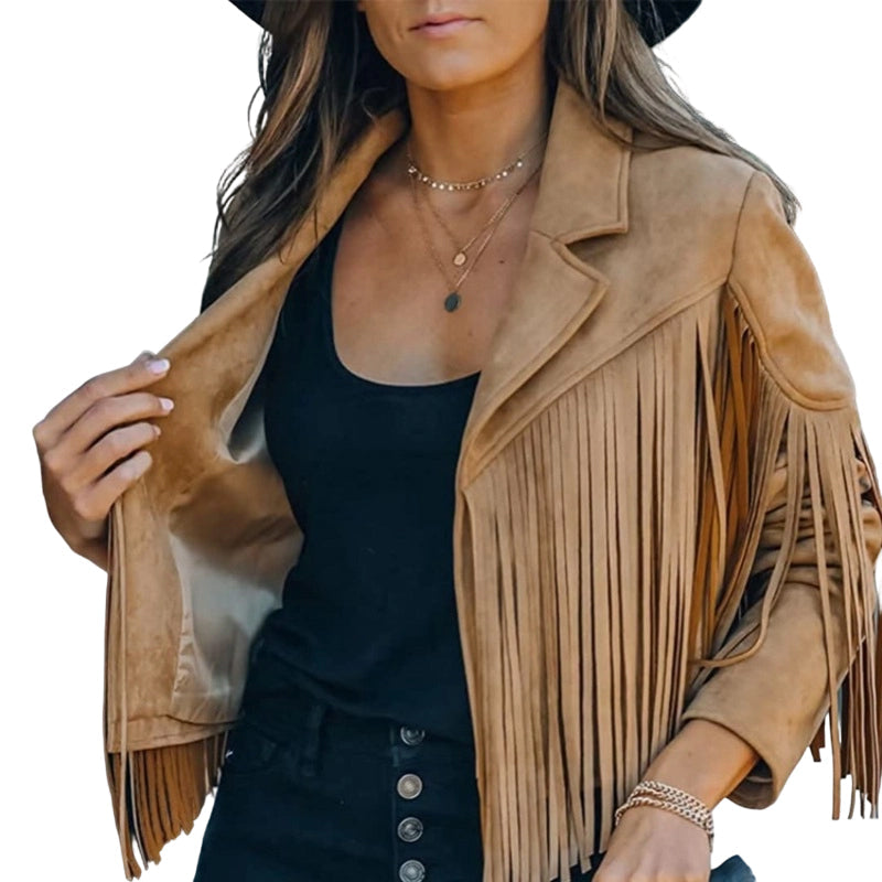 Women's Casual Long Sleeve Fringe Jacket