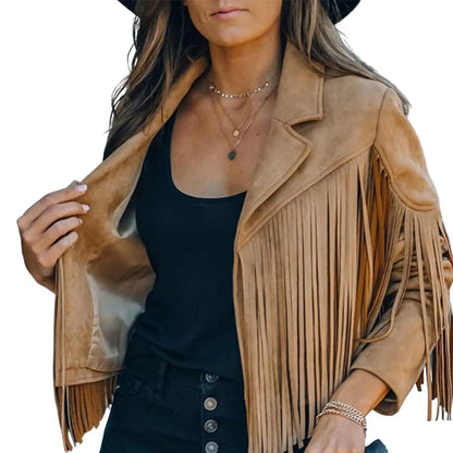 Women's Casual Long Sleeve Fringe Jacket