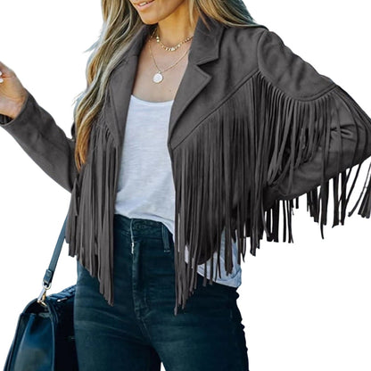 Women's Casual Long Sleeve Fringe Jacket