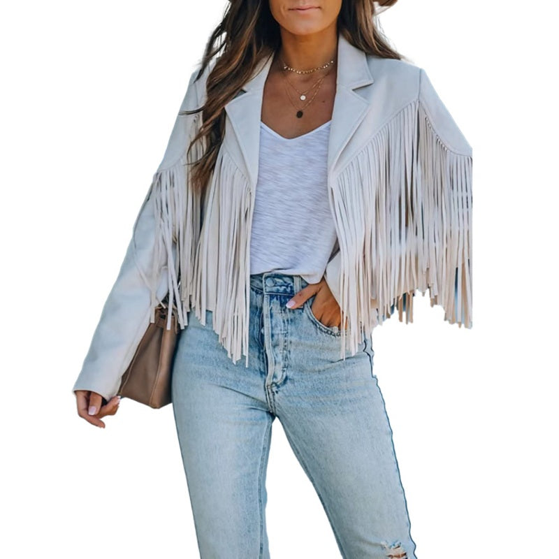 Women's Casual Long Sleeve Fringe Jacket