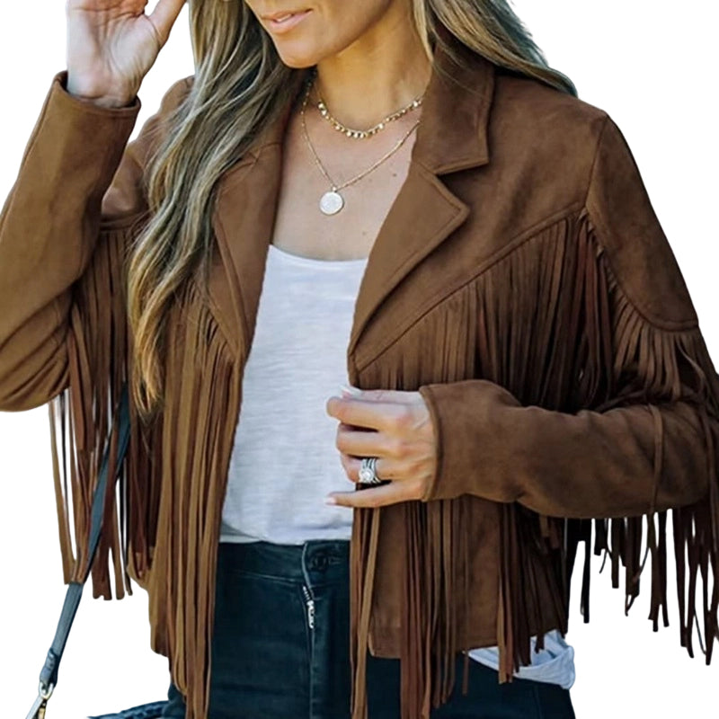 Women's Casual Long Sleeve Fringe Jacket