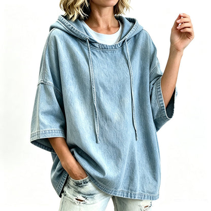 Women's Relaxed Hooded Denim Pullover