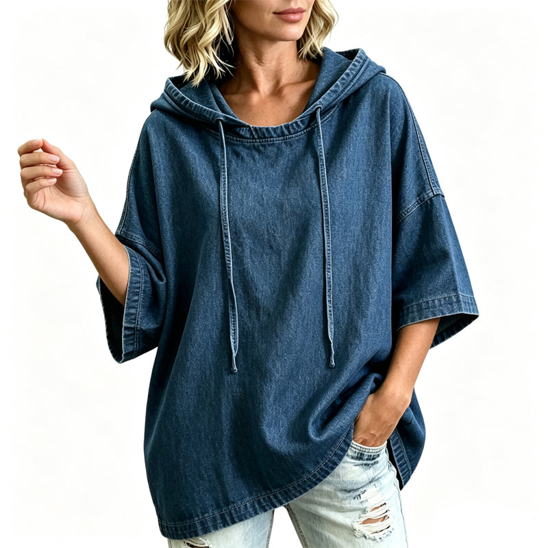 Women's Relaxed Hooded Denim Pullover
