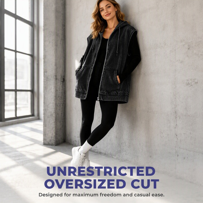 Women's Oversized Hooded Denim Vest Jacket