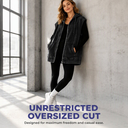 Women's Oversized Hooded Denim Vest Jacket