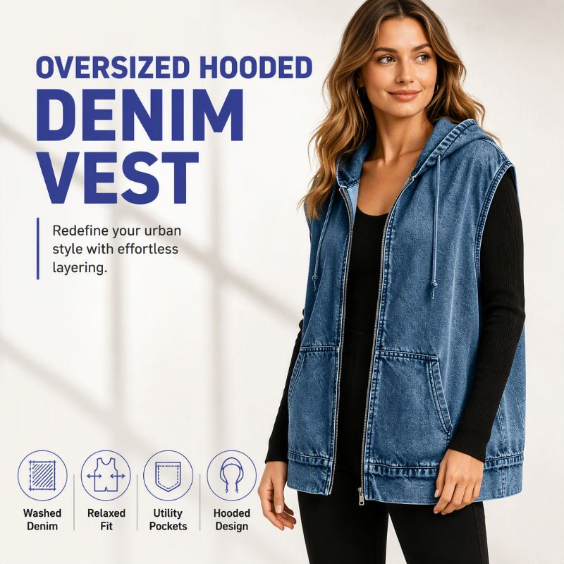 Women's Oversized Hooded Denim Vest Jacket