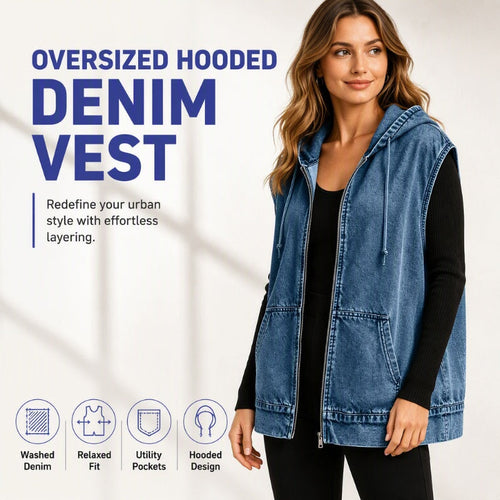 Women's Oversized Hooded Denim Vest Jacket