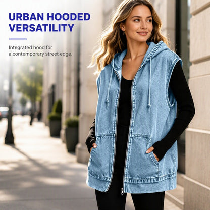 Women's Oversized Hooded Denim Vest Jacket