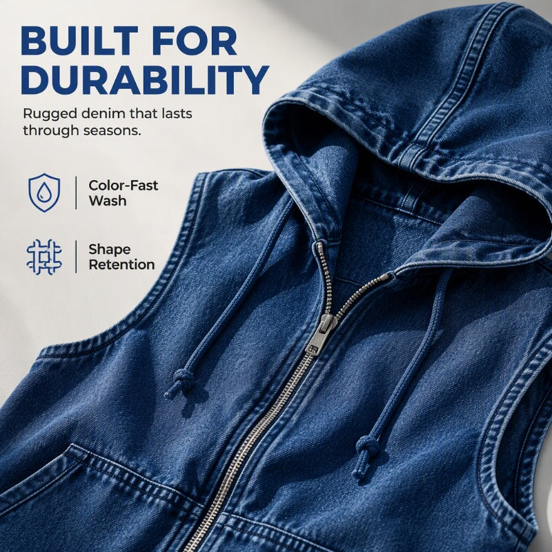 Women's Oversized Hooded Denim Vest Jacket