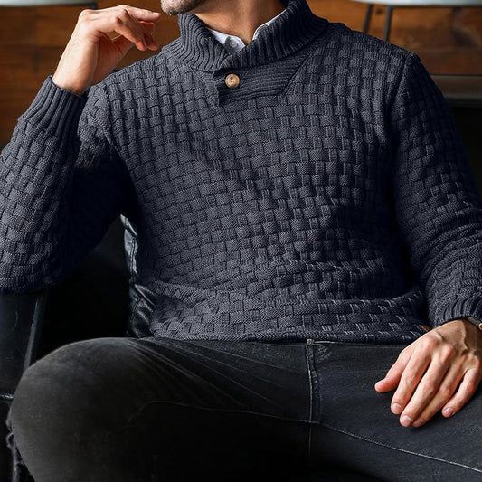 Men's Textured Stand-Collar Knit Sweater