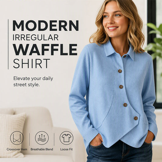 Women's Waffle-Knit Crossover Hem Button Top