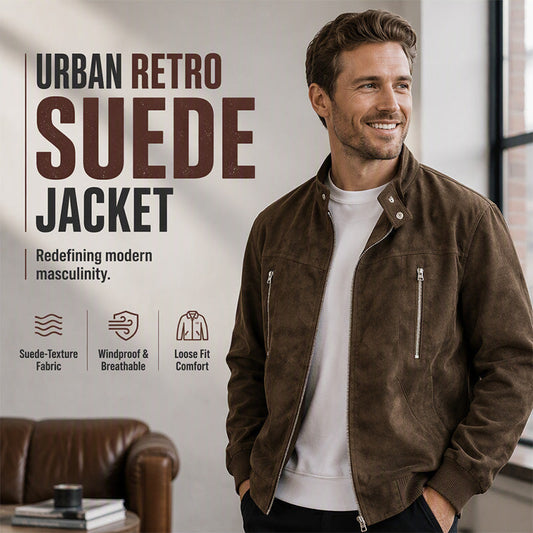 Men's Retro Suede-Look Stand-Collar Bomber Jacket