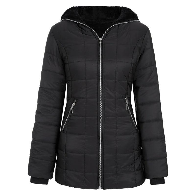 Women's Plush-Lined Hooded Mid-Length Coat