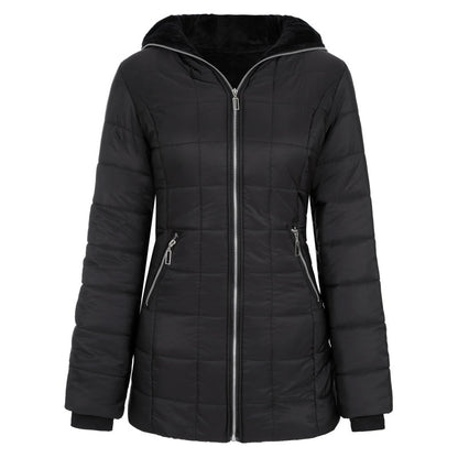 Women's Plush-Lined Hooded Mid-Length Coat