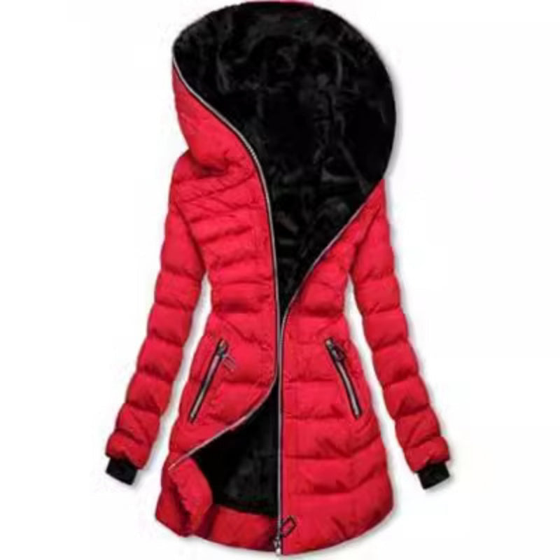 Women's Plush-Lined Hooded Mid-Length Coat