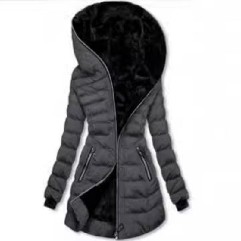 Women's Plush-Lined Hooded Mid-Length Coat