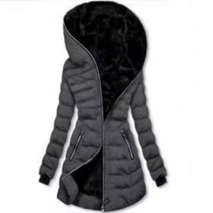 Women's Plush-Lined Hooded Mid-Length Coat