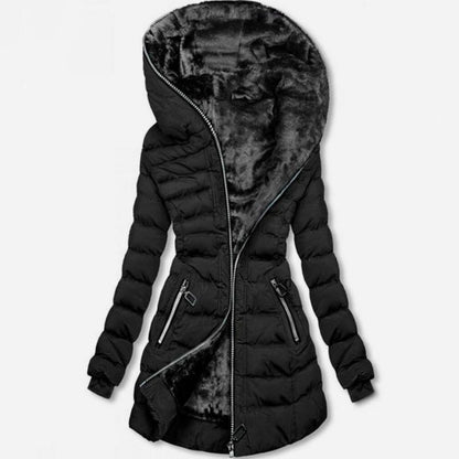 Women's Plush-Lined Hooded Mid-Length Coat