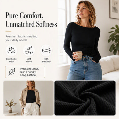 Women's Boat-Neck Ribbed Knit Top