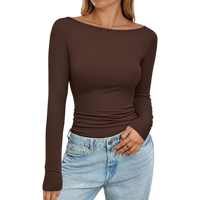 Women's Boat-Neck Ribbed Knit Top