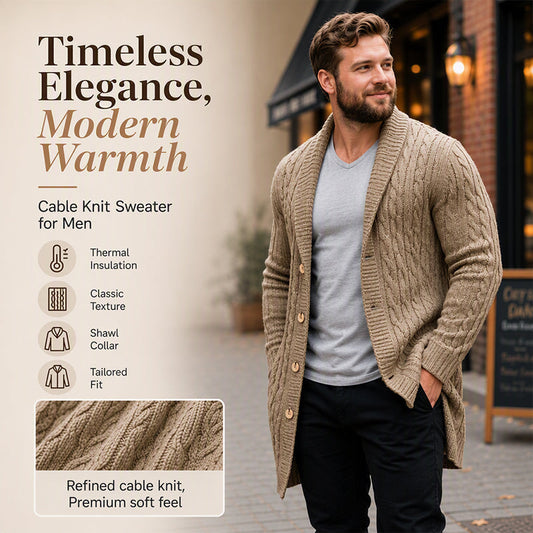 Men's Mid-Long Cable-Knit Cardigan