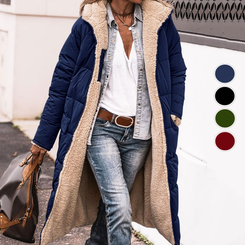 Women's Reversible Plush-Lined Hooded Long Coat