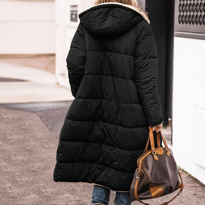 Women's Reversible Plush-Lined Hooded Long Coat