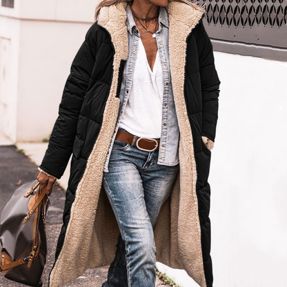 Women's Reversible Plush-Lined Hooded Long Coat