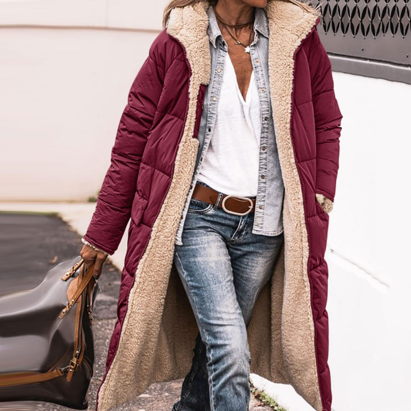 Women's Reversible Plush-Lined Hooded Long Coat