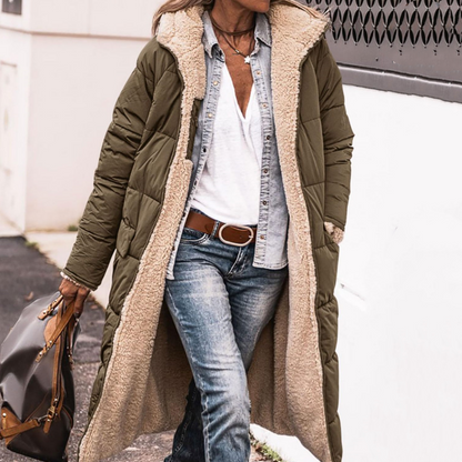 Women's Reversible Plush-Lined Hooded Long Coat