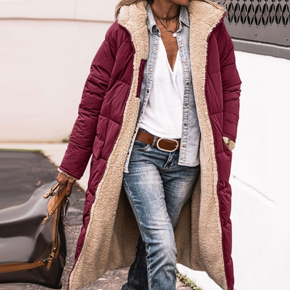 Women's Reversible Plush-Lined Hooded Long Coat