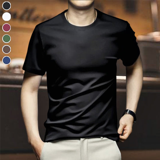 Mercerized cotton elastic anti-wrinkle men's T-shirt with round neck